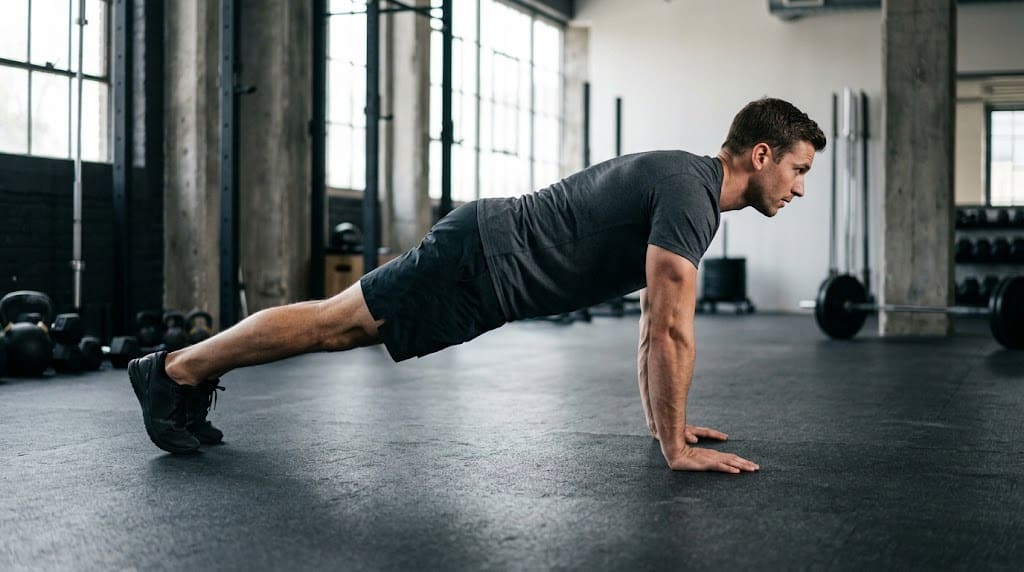 Burpees krok po kroku, widok z boku