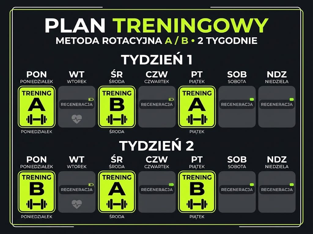 Rozkład treningów A i B w planie FBW na dwa tygodnie