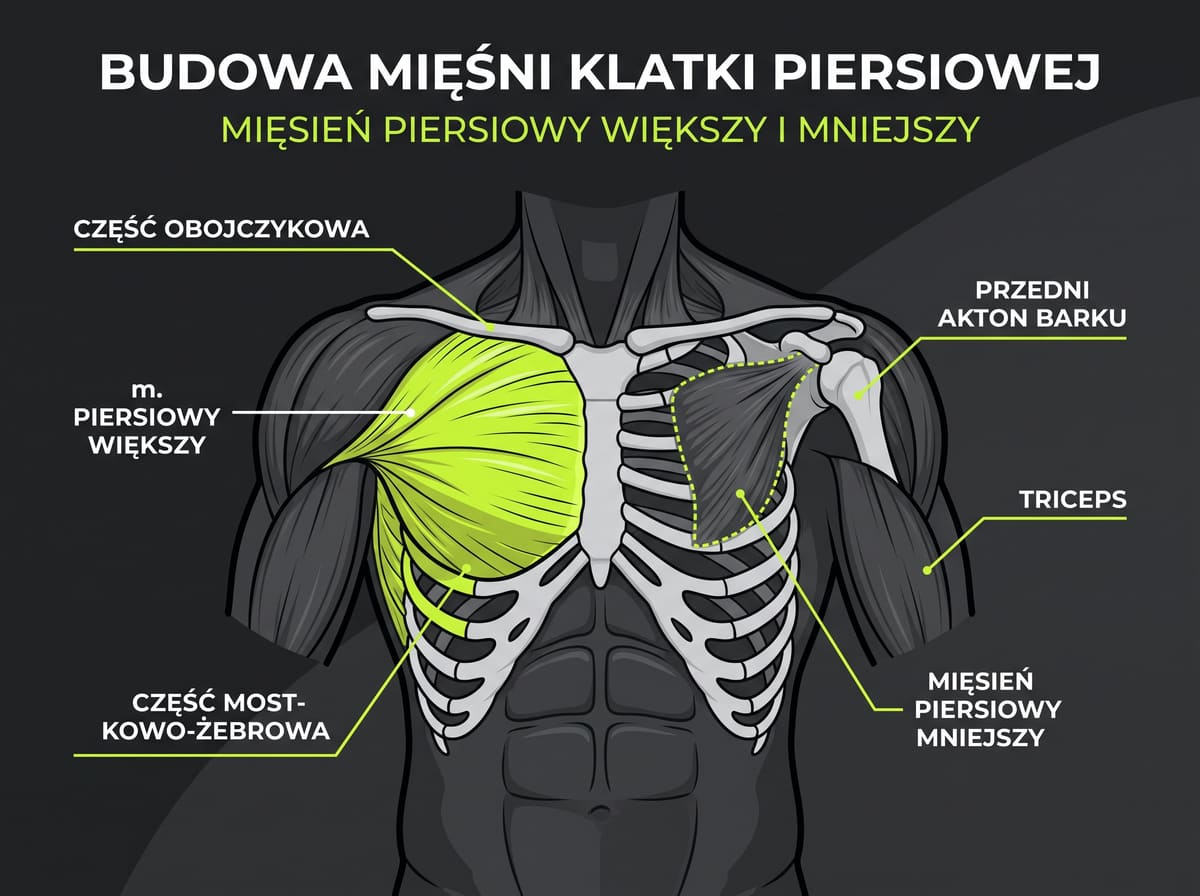 Budowa mięśni klatki piersiowej: piersiowy większy i piersiowy mniejszy