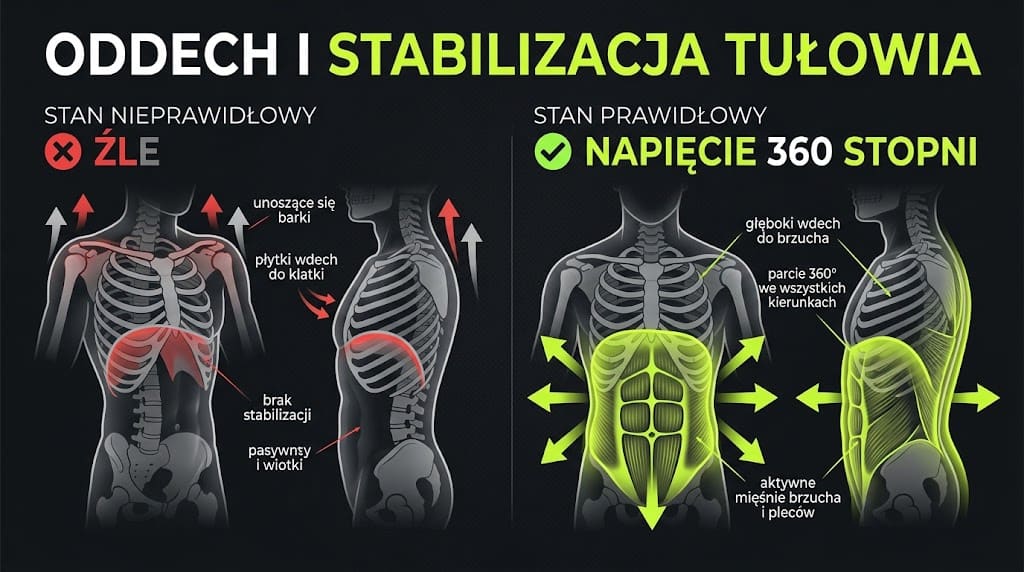 Infografika: tułów człowieka widziany z boku i z przodu w dwóch stanach