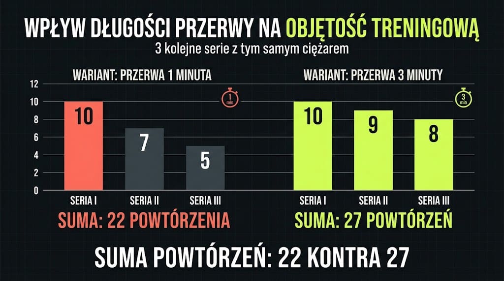 Wykres słupkowy, poglądowy: liczba powtórzeń w trzech kolejnych seriach z tym samym ciężarem
