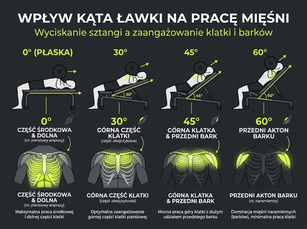 Porównanie kątów ławki skośnej i pracy mięśni